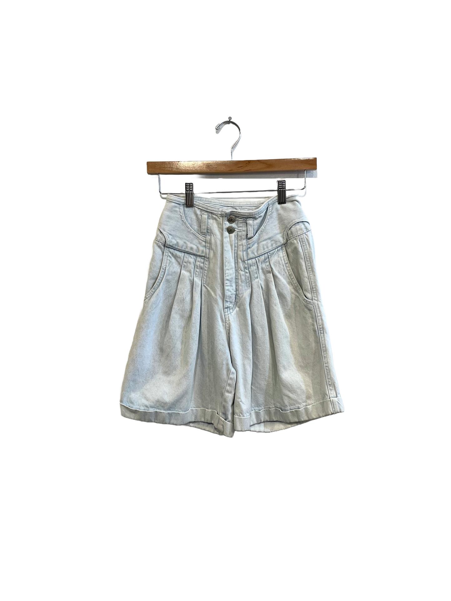 1980s Acid Wash Loose Fit Pleated Jean Shorts