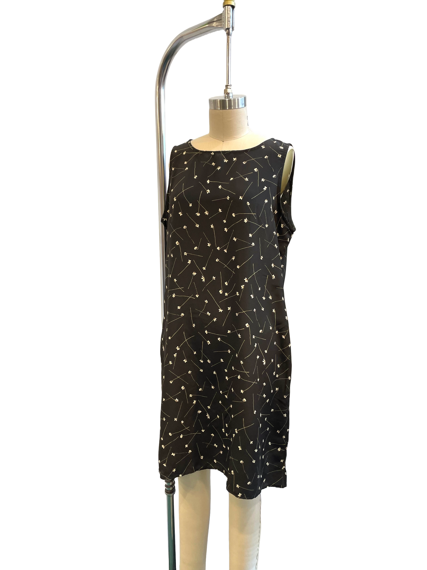1990s Black Floral Print Mini Dress