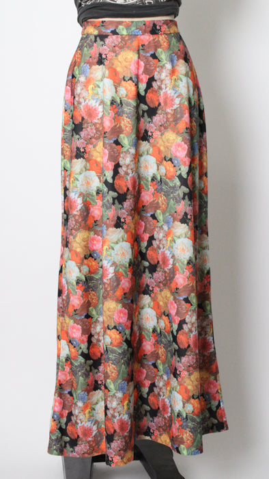 1970s Bold Floral Photo Print Pull-On Maxi Skirt