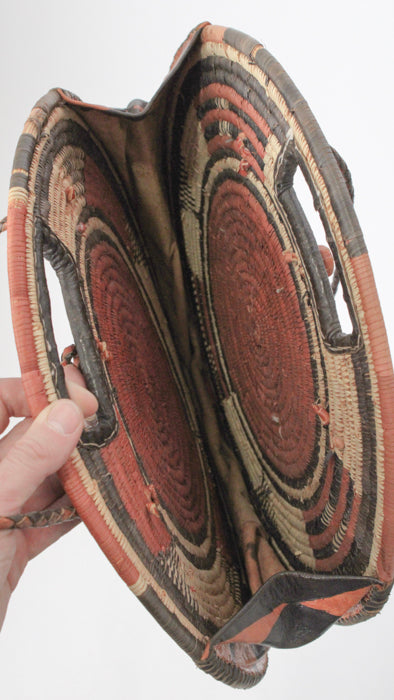 1970s Woven Leather Sisal Circle Bag