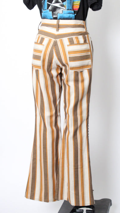 1970s Tan Stripe Wide-Leg Snap Flare Jeans